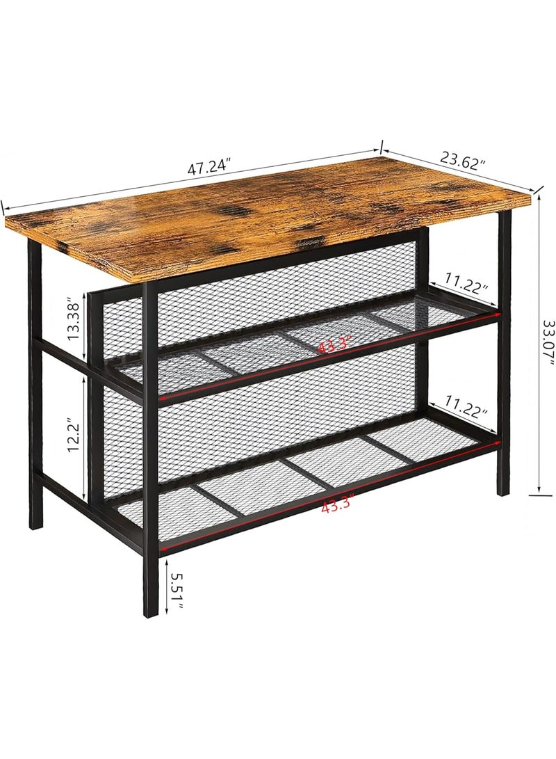 Royal Polar Kitchen Island with Seating  Storage Shelf  Wooden Island Table,Dining Table Set of 2 Industrial Counter Height Table with Storage - Image 3